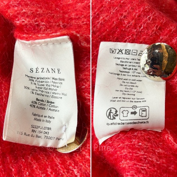 Sezane Trudy Jumper Red Size Medium Pullover Sweater Button Neck - Picture 10 of 12